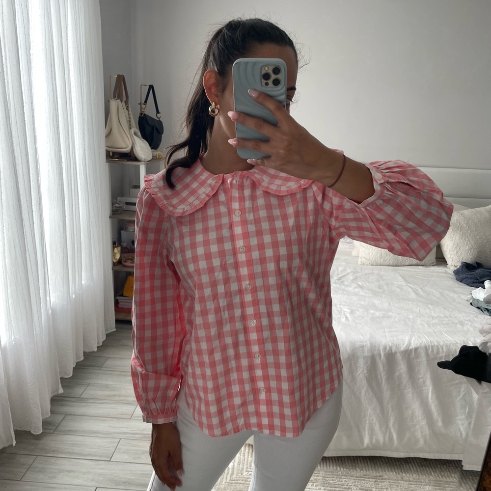 Who What Wear Pink & White Checkered Top - Picture 3 of 6